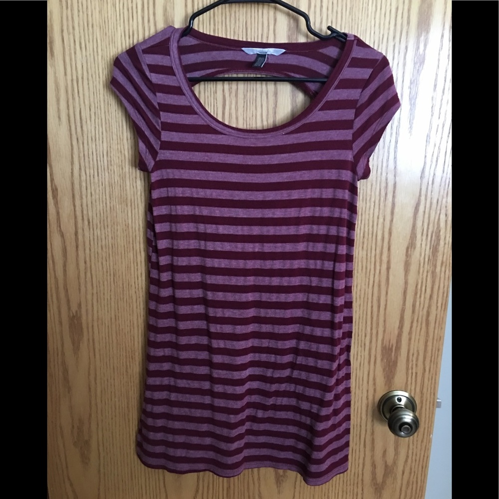 Burgundy striped long top with open back